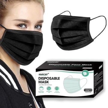 NNPCBT 100PCS Black 3 Ply Disposable Face Masks