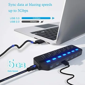 USB Hub 3.0 Splitter with 7 Ports and Individual Switches