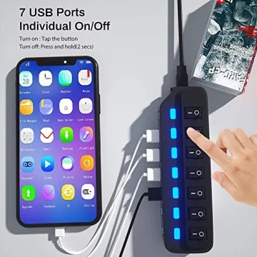 USB Hub 3.0 Splitter with 7 Ports and Individual Switches