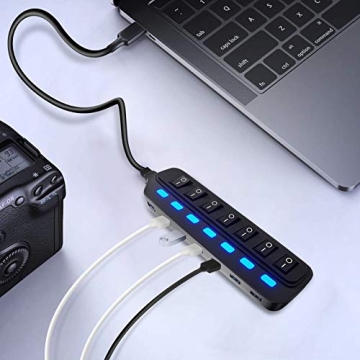 USB Hub 3.0 Splitter with 7 Ports and Individual Switches