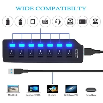 USB Hub 3.0 Splitter with 7 Ports and Individual Switches