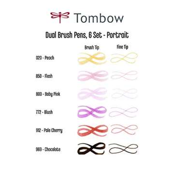Tombow Dual Brush Pen Art Markers, Portrait, 6-Pack
