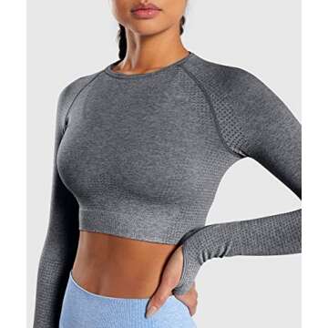 Stylishine Women Seamless Long Sleeve Bodycon Crop Tops Stretch Yoga Athletic Shirts Control Workout Gym Grey