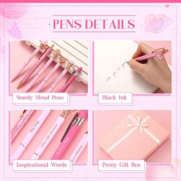 Qeeenar 6 Pcs Fancy Pens for Women Crystal Diamond Pen for Journaling Pretty Glitter Ballpoint with Box Inspirational Gifts for Women Girls College Students Cute Back to School Gifts(Pink)
