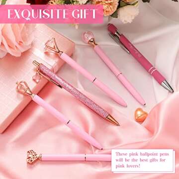 Qeeenar 6 Pcs Fancy Pens for Women Crystal Diamond Pen for Journaling Pretty Glitter Ballpoint with Box Inspirational Gifts for Women Girls College Students Cute Back to School Gifts(Pink)