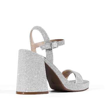 DREAM PAIRS Heels for Women Block Chunky Platform High Heels Open Toe Giselle Fashion Wedding Party Evening Prom Dance Ankle Strap Dress Pump Sandals Shoes,Size 8,Silver-Glitter
