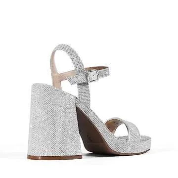 DREAM PAIRS Heels for Women Block Chunky Platform High Heels Open Toe Giselle Fashion Wedding Party Evening Prom Dance Ankle Strap Dress Pump Sandals Shoes,Size 8,Silver-Glitter