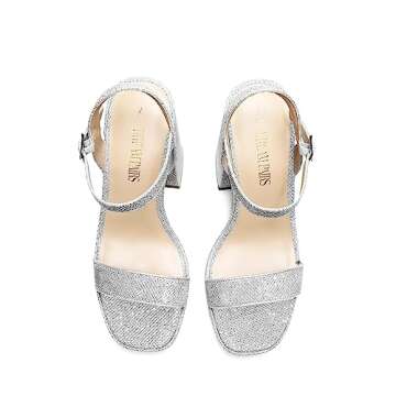 DREAM PAIRS Heels for Women Block Chunky Platform High Heels Open Toe Giselle Fashion Wedding Party Evening Prom Dance Ankle Strap Dress Pump Sandals Shoes,Size 8,Silver-Glitter