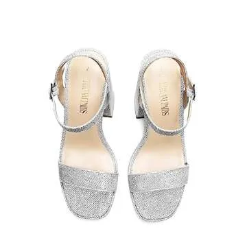 DREAM PAIRS Heels for Women Block Chunky Platform High Heels Open Toe Giselle Fashion Wedding Party Evening Prom Dance Ankle Strap Dress Pump Sandals Shoes,Size 8,Silver-Glitter