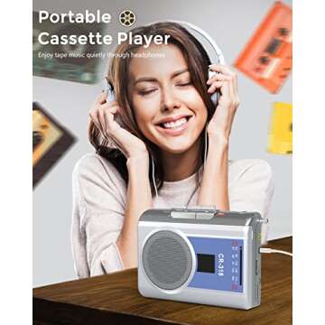 Gracioso Portable Cassette Recorder Player: AM FM Compact Vintage Cassette Tape Player with Big Spea...