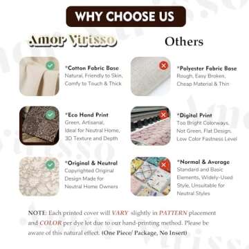 Amor Virisso Floral Throw Pillow Covers 18x18 Couch Pillows for Living Room Decorative Accent Pillow Covers Block Print Farmhouse Neutral Pillow Covers Sofa Pillows 1PC, Cream Oatmeal