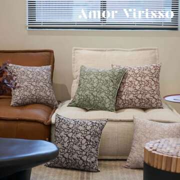 Amor Virisso Floral Throw Pillow Covers 18x18 Couch Pillows for Living Room Decorative Accent Pillow Covers Block Print Farmhouse Neutral Pillow Covers Sofa Pillows 1PC, Cream Oatmeal