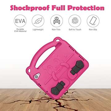 FIREVASE Kids Case for iPad Mini 6th Generation (8.3 Inch 2021), iPad Mini 6 Case for Kids, EVA Shock Proof Light Weight, with Handle Built-in Bracket & Shoulder Strap (Rose)