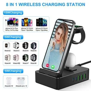 Tacelary 8 in 1 Wireless Charging Station, 100W USB C 2 Ports, Aluminum Alloy Cell Phone Charging St...