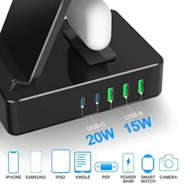 Tacelary 8 in 1 Wireless Charging Station, 100W USB C 2 Ports, Aluminum Alloy Cell Phone Charging Station Compatible with iPhone Series, iWatch, AirPods Pro