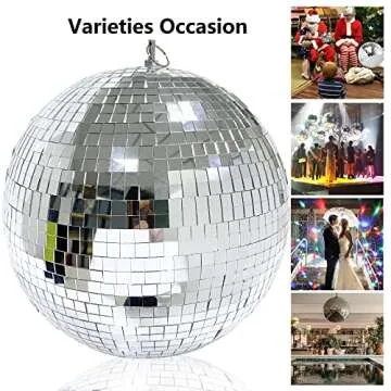 VOELIGT 12inch Mirror Glass Ball (Silver) Disco Ball DJ Dance Decorative Stage Lighting Home Party Window Display Decoration