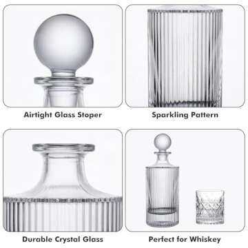 Lily's Home Elegant Glass Whiskey Decanter with Leak-Proof Stopper - Premium Bourbon & Crystal Wine Decanter, Whiskey Bottle, Glass Stopper for Home Bar - 3.80''x10.50'', 27 oz