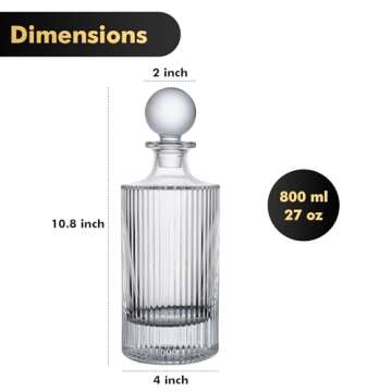 Lily's Home Elegant Glass Whiskey Decanter with Leak-Proof Stopper - Premium Bourbon & Crystal Wine Decanter, Whiskey Bottle, Glass Stopper for Home Bar - 3.80''x10.50'', 27 oz