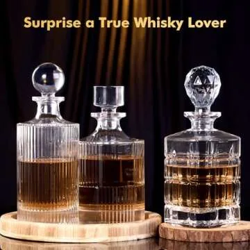 Lily's Home Elegant Glass Whiskey Decanter with Leak-Proof Stopper - Premium Bourbon & Crystal Wine Decanter, Whiskey Bottle, Glass Stopper for Home Bar - 3.80''x10.50'', 27 oz