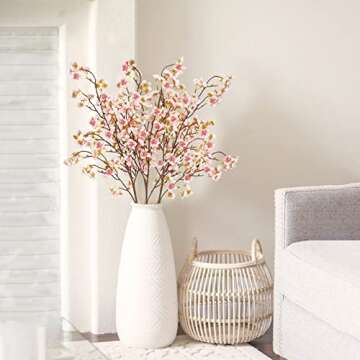 Uieke Silk Cherry Blossom Branches, 40.5in Artificial Cherry Blossom Flowers Long Stems Fake Flowers Vase Arrangements for Wedding Home Japanese Decor, Set of 3, Pink