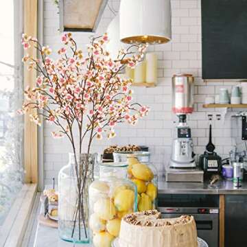 Uieke Silk Cherry Blossom Branches, 40.5in Artificial Cherry Blossom Flowers Long Stems Fake Flowers Vase Arrangements for Wedding Home Japanese Decor, Set of 3, Pink