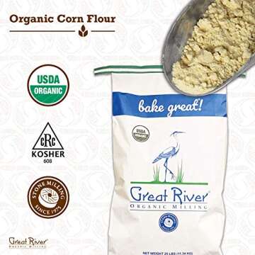 Great River Organic Milling, Specialty Flour, Corn Flour, Stone Ground, Organic, Non-GMO, 25-Pounds (Pack of 1)