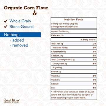 Great River Organic Milling, Specialty Flour, Corn Flour, Stone Ground, Organic, Non-GMO, 25-Pounds (Pack of 1)