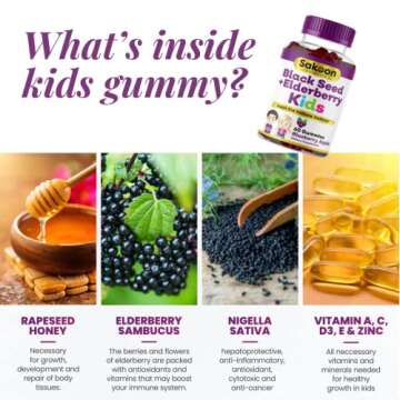 Sakoon nutrition Elderberry & Black Seed Oil Gummies for Kids, Immune Support Gummies, with Vitamin ...