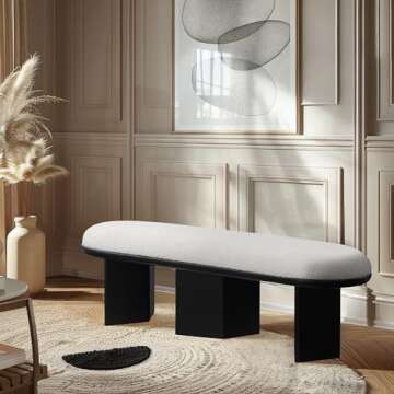 Meridian Furniture 22005Cream Wilshire Collection Art Deco Bench with Luxurious Cream Boucle Fabric ...