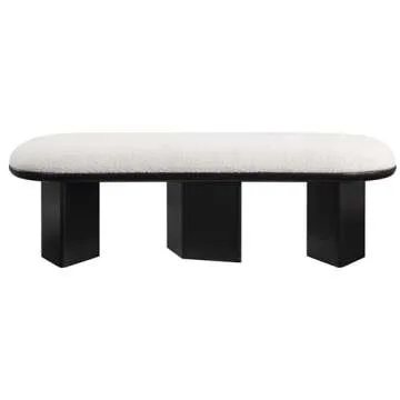 Meridian Furniture 22005Cream Wilshire Collection Art Deco Bench with Luxurious Cream Boucle Fabric and Rich Solid Wood with Black Finish, 57.5" W x 20" D x 18" H, Cream