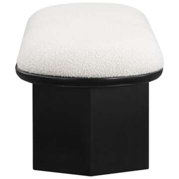 Meridian Furniture 22005Cream Wilshire Collection Art Deco Bench with Luxurious Cream Boucle Fabric and Rich Solid Wood with Black Finish, 57.5" W x 20" D x 18" H, Cream