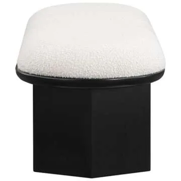 Meridian Furniture 22005Cream Wilshire Collection Art Deco Bench with Luxurious Cream Boucle Fabric and Rich Solid Wood with Black Finish, 57.5" W x 20" D x 18" H, Cream