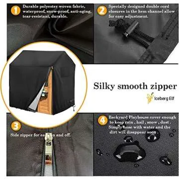 Iceberg Elf Playhouse cover, Outdoor wooden kids playhouse covers, 57" L x 57" W x 63" H, Waterproof, Sun Protection dust, Easy to put on with side zipper, 640D Heavy duty oxford fabric, (Black)