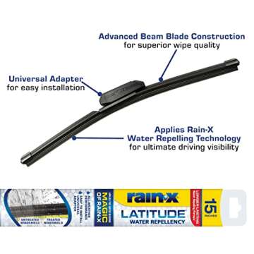 Rain-X 5079273-2 Latitude 2-In-1 Water Repellent Wiper Blades, 15 Inch (Pack Of 1), Automotive Repla...