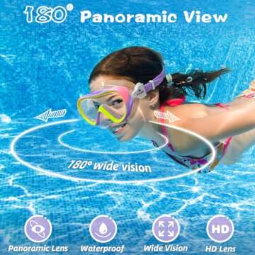 Freela Kids Swim Goggles for Girls Boys Kids 6-14 3-6 4-7 8-12 with Nose Cover, Water Pool Beach Swimming Goggles Mask for Childrens Youth Age 4 5 Tempered Glass Anti Fog Waterproof 180° Clear View