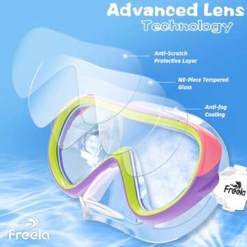 Freela Kids Swim Goggles for Girls Boys Kids 6-14 3-6 4-7 8-12 with Nose Cover, Water Pool Beach Swimming Goggles Mask for Childrens Youth Age 4 5 Tempered Glass Anti Fog Waterproof 180° Clear View