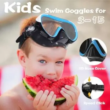 Freela Kids Swim Goggles for Girls Boys Kids 6-14 3-6 4-7 8-12 with Nose Cover, Water Pool Beach Swimming Goggles Mask for Childrens Youth Age 4 5 Tempered Glass Anti Fog Waterproof 180° Clear View