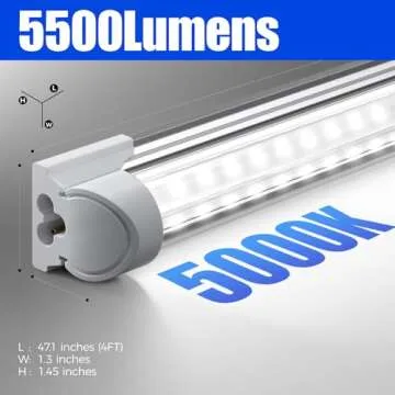 Barrina LED Shop Light, 4FT 40W 5500LM 5000K Daylight White, V Shape, Clear Cover, Linkable with Plug, T8 LED Tube Lights, ETL Listed, 10 Packs