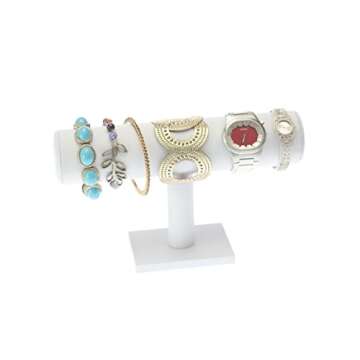 SE White Velvet Single Round T-Bar Bracelet Display - JD142SWR