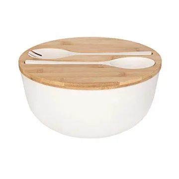GEHE Bamboo Salad Bowl with Servers Set - 9.8 inches Eco-Friendly Dining Experience