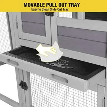 Aivituvin Rabbit Hutch Indoor Outdoor 51.6''L Chicken Coop Bunny Cage with Run,Guinea Pig House Pull Out Upper Tray (51.6" L x 25.2" W x 36.2" H, Grey-1 Set)