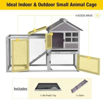 Aivituvin Rabbit Hutch Indoor Outdoor 51.6''L Chicken Coop Bunny Cage with Run,Guinea Pig House Pull Out Upper Tray (51.6" L x 25.2" W x 36.2" H, Grey-1 Set)