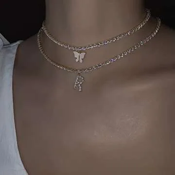 Letter H Necklaces for Women,14K Gold Plated Cubic Zirconia Initial Tennis Chain Necklace Choker for...