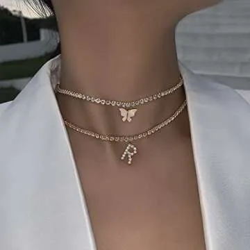 Letter H Necklaces for Women,14K Gold Plated Cubic Zirconia Initial Tennis Chain Necklace Choker for Tenn Gift