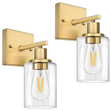 ShineTech Wall Sconces Set of 2, Modern Gold Sconces Wall Lighting, Bathroom Vanity Light Fixtures, ...