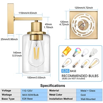 ShineTech Wall Sconces Set of 2 - Gold Modern Fixtures