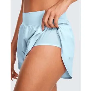 CRZ YOGA High Waisted Dolphin Athletic Running Shorts for Women 3" High Split Comfy Mesh Liner for Gym Workout Track Blue Linen Large