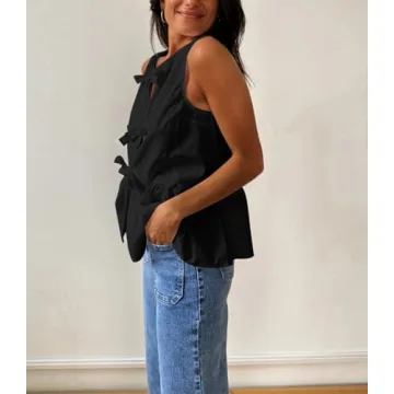 BAIGRAM Women Bow Tie Front Tank Top for Summer Style