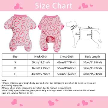 Dxhycc Fleece Dog Pajamas Cute Dog Heart Pajamas Puppy Jumpsuit Pajamas Warm Soft Pet Holiday Clothes for Small Medium Cats and Dogs (Pink, S)