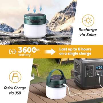 Solar Camping Lantern with String Lights, 33ft Light Strip Easily Store, 3600mAh Rechargeable Lanter...